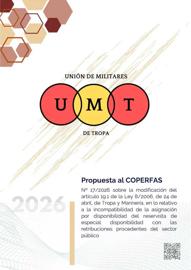 Propuesta UMT 17 2026 sobre la modificación del artículo 19.1 de la Ley 8/96 sobre la incompatibilidad del la asignación del RED con retribuciones procedentes del sector publico